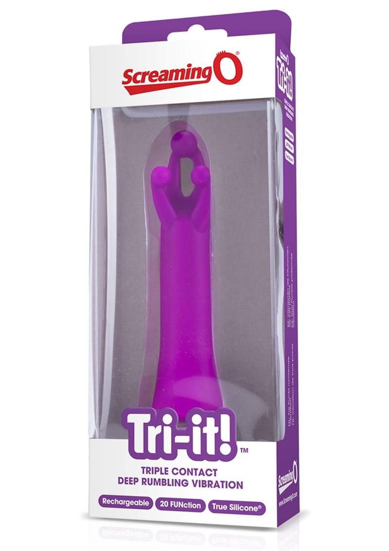 Vibrador estimulador de clítoris recargable por USB de silicona Tri It, resistente al agua, morado