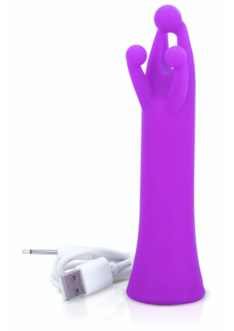 Vibrador estimulador de clítoris recargable por USB de silicona Tri It, resistente al agua, morado