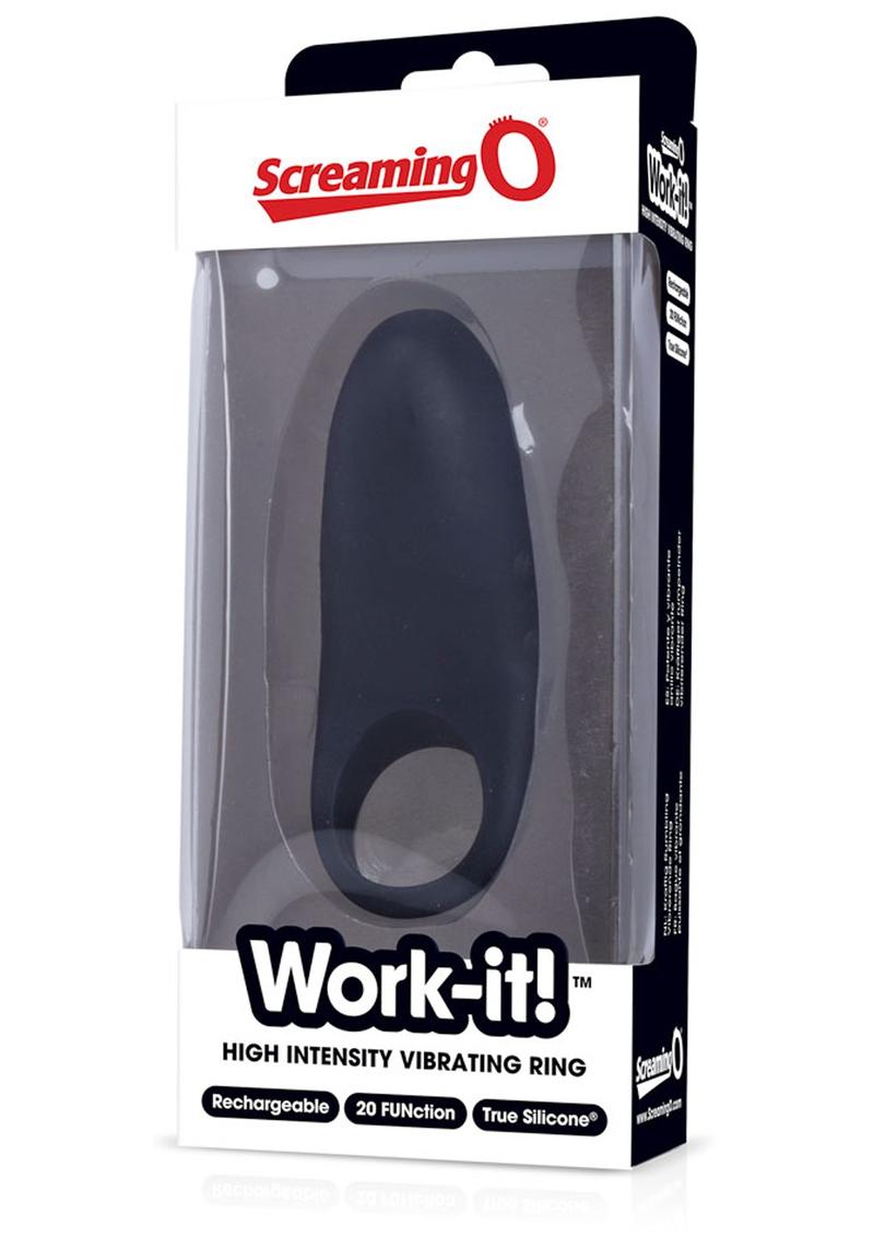 Anillo vibrador de silicona recargable por USB Work It, resistente al agua, color negro