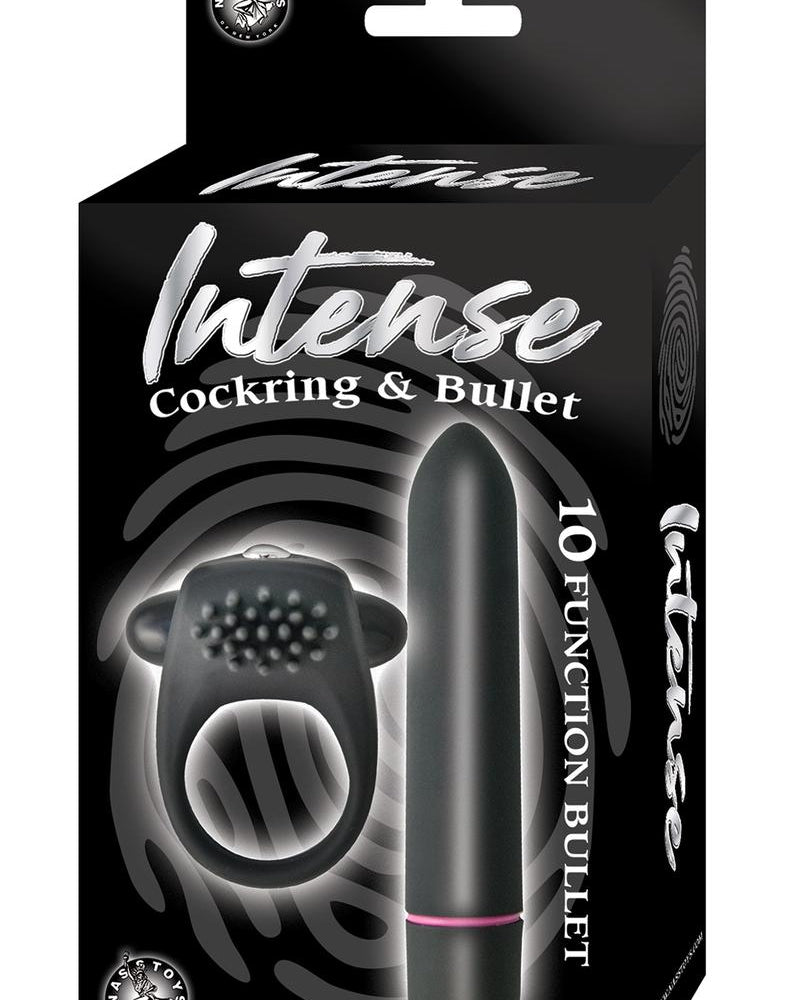 Intense Cockring and Bullet 10X Set Waterproof Black