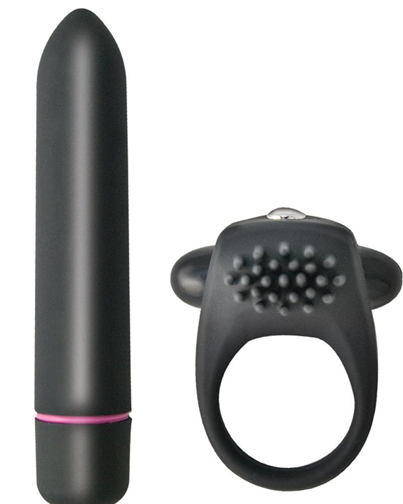 Intense Cockring and Bullet 10X Set Waterproof Black
