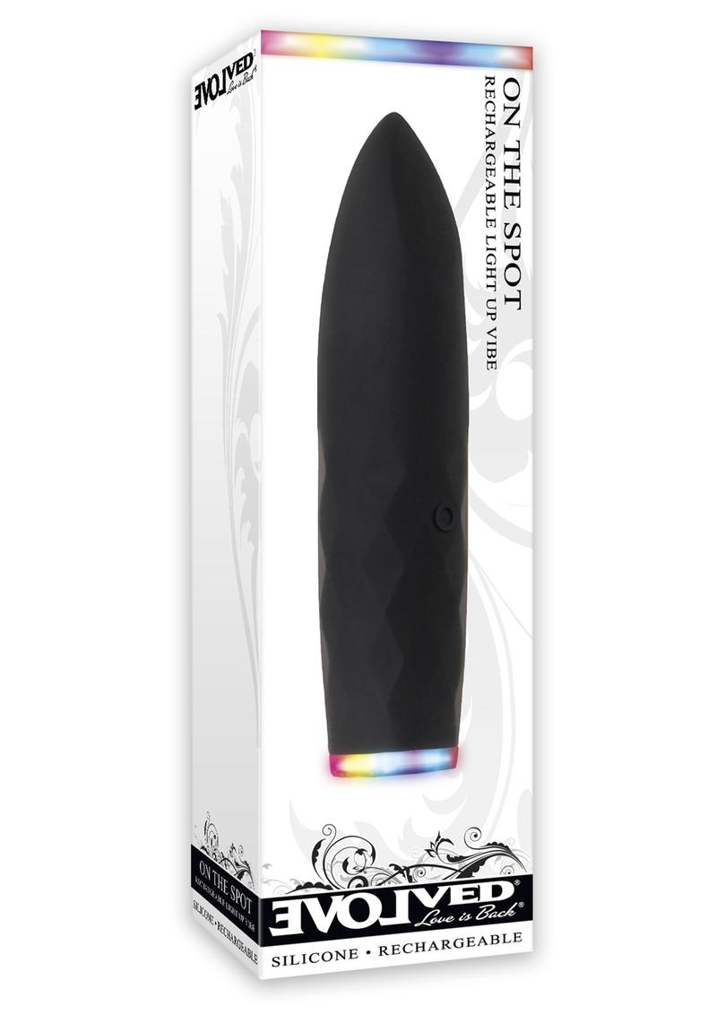 Vibrador tipo bala de silicona recargable por USB On The Spot con luz, resistente al agua, color negro, 3,75 pulgadas