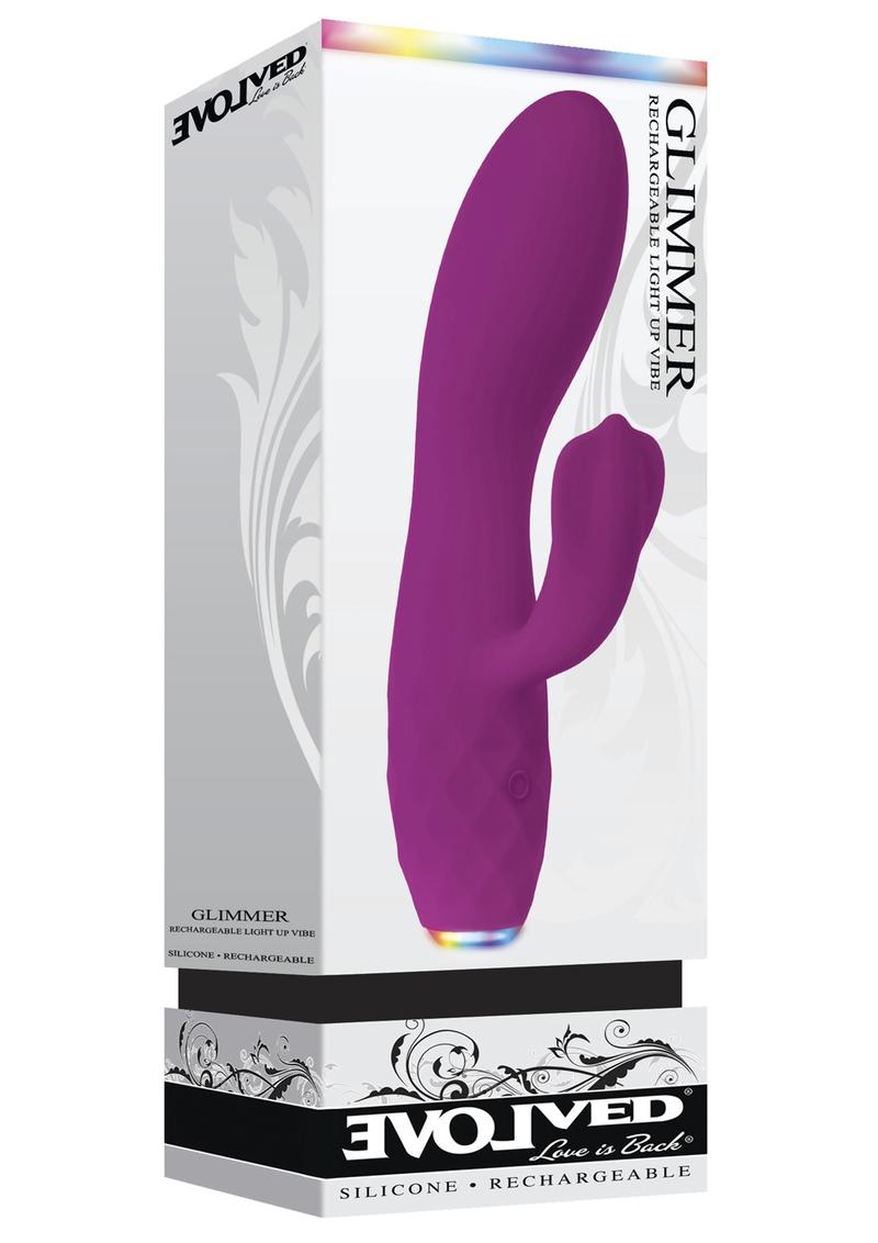 Glimmer USB Rechargeable Light Up Silicone Dual Vibe Waterproof Purple 6.5 Inch