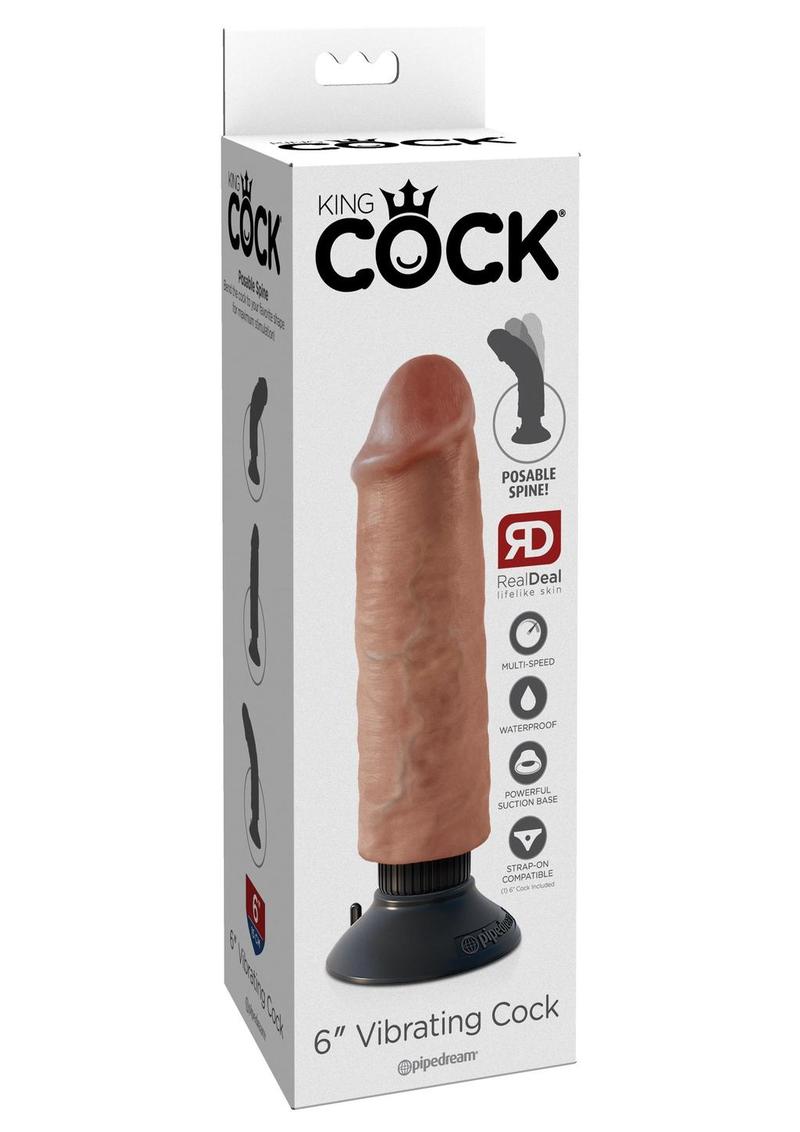 King Cock Vibrating Cock Waterproof Tan 6 Inches