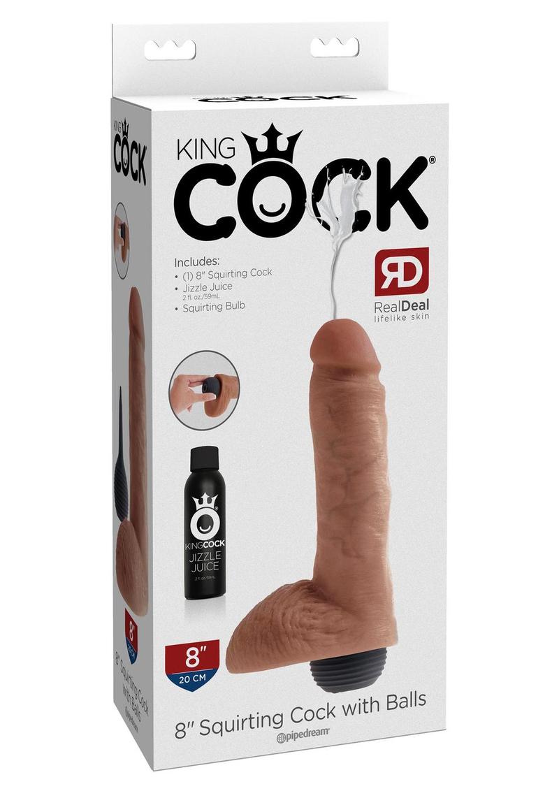 King Cock 8 Inch Squirting Cock With Balls Tan