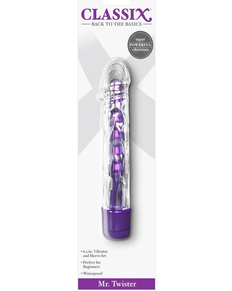 Vibrador Classix Mr Twister con funda, resistente al agua, morado, 6,5 pulgadas