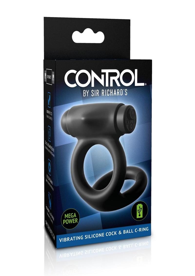 Anillo para el pene de silicona recargable y resistente al agua de color negro Sir Richards Control Vibe Cock And Ball