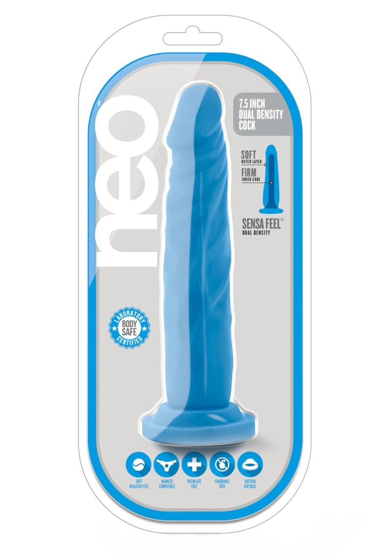 Neo Dual Density Realistic Cock Blue 7.5 Inch