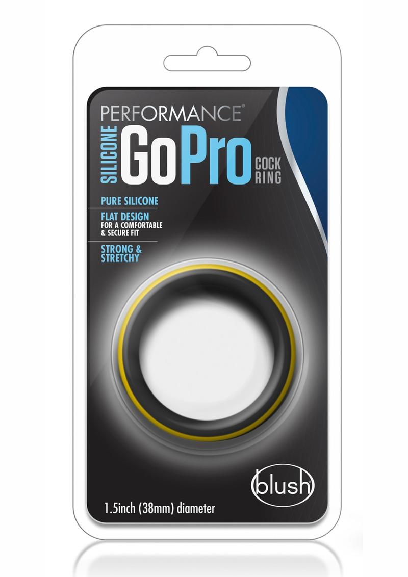 Anillo para el pene de silicona de alto rendimiento Go Pro, color negro y dorado, diámetro de 1,5 pulgadas