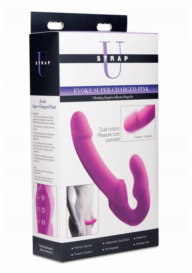 Correa U Evoke Super Charged Silicone Vibrating Strapless Strap On Waterproof Rosa