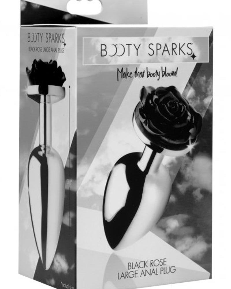 Booty Sparks Black Rose Anal Plug Black and Silver Large