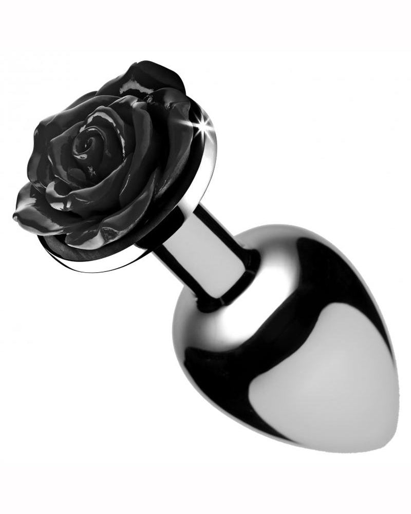Booty Sparks Black Rose Anal Plug Black and Silver Large