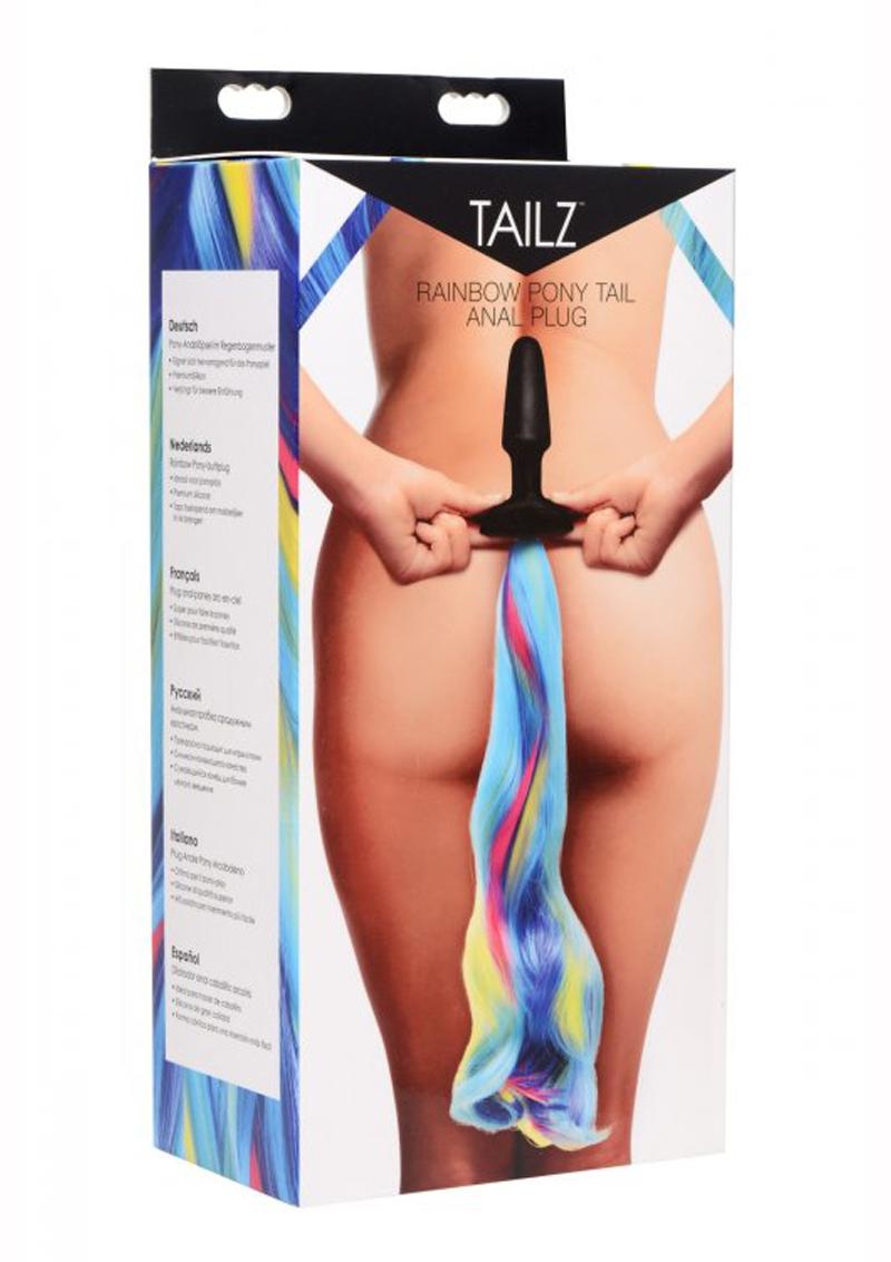 Tailz Pony Tail Anal Plug Silicone Rainbow 4.25 Inches