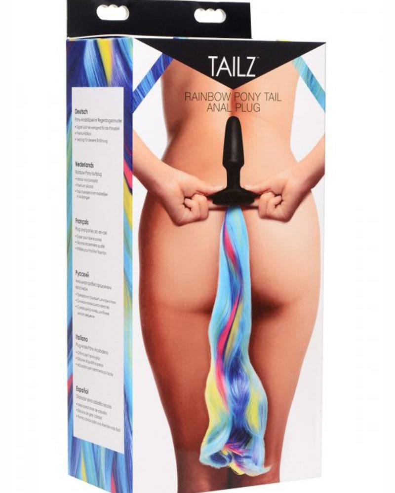 Tailz Pony Tail Anal Plug Silicone Rainbow 4.25 Inches
