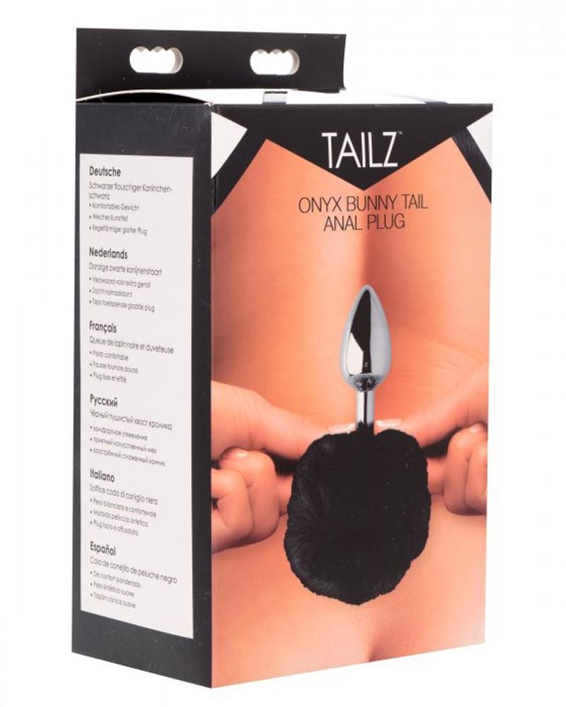 Tapón anal con forma de conejito de cola de ónix de Tailz, color negro, 4,2 pulgadas