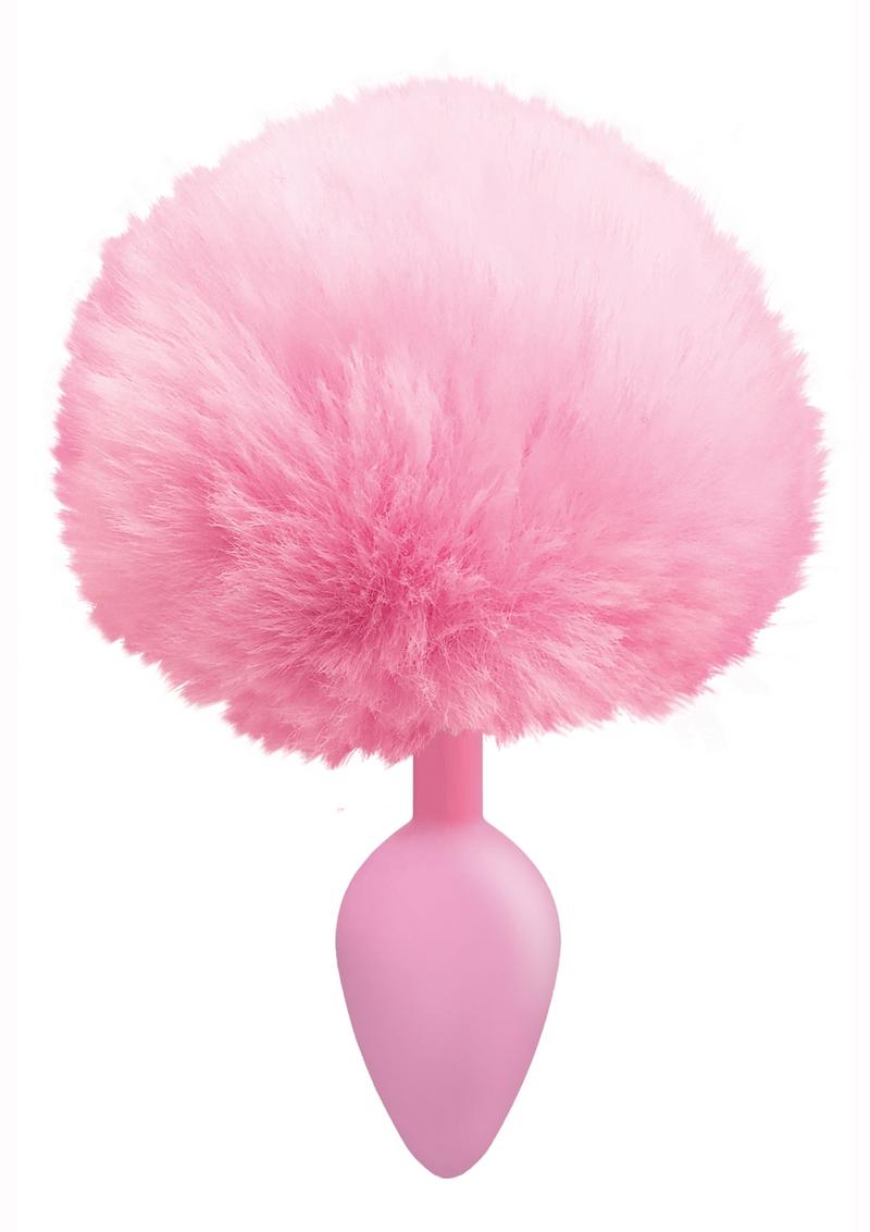 Tapón anal de silicona sin vibración con forma de cola de conejo de 9 colas de algodón, color rosa