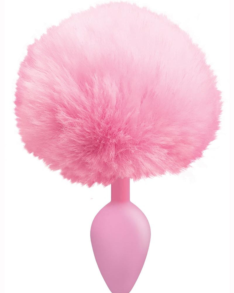 Tapón anal de silicona sin vibración con forma de cola de conejo de 9 colas de algodón, color rosa