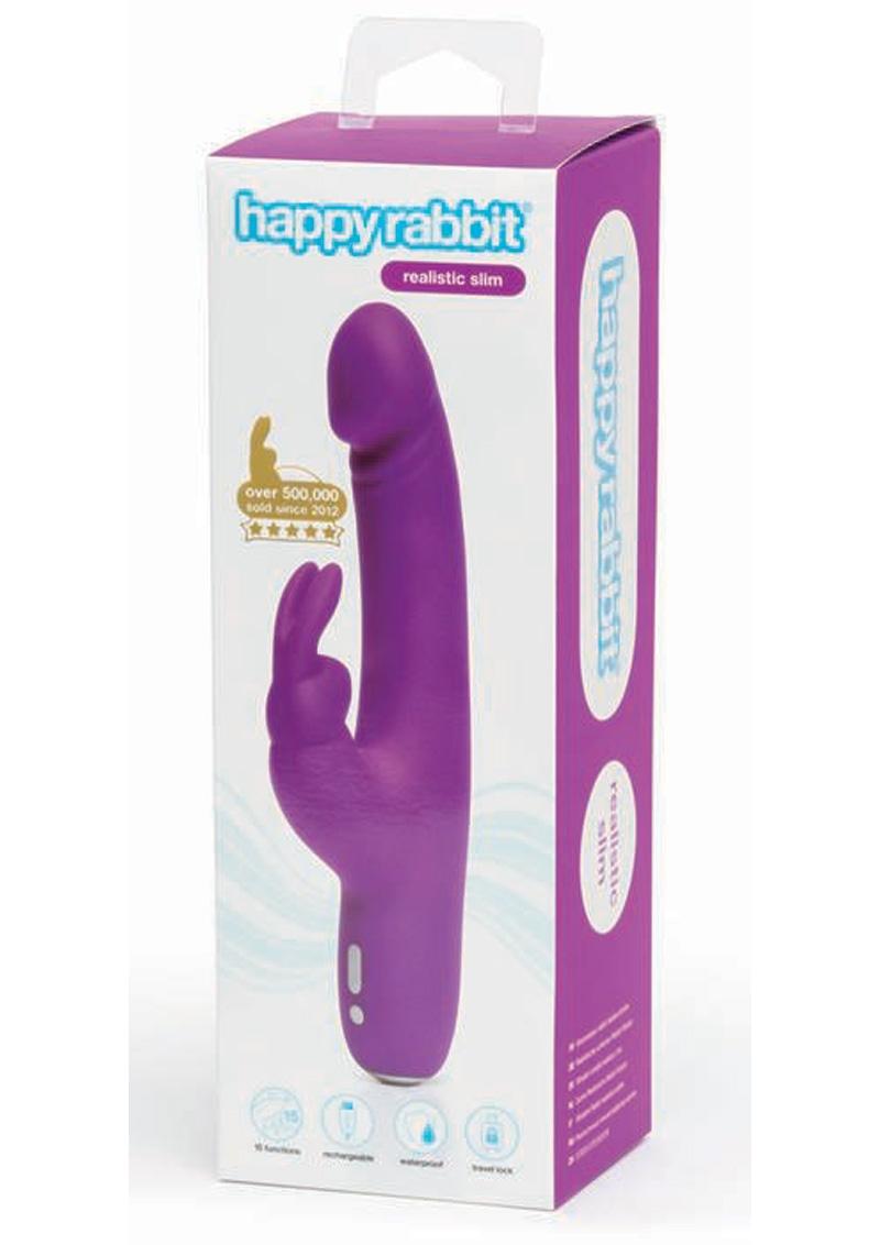 Happy Rabbit Slimline Realistic Purple Multi Function Rechargeable Waterproof
