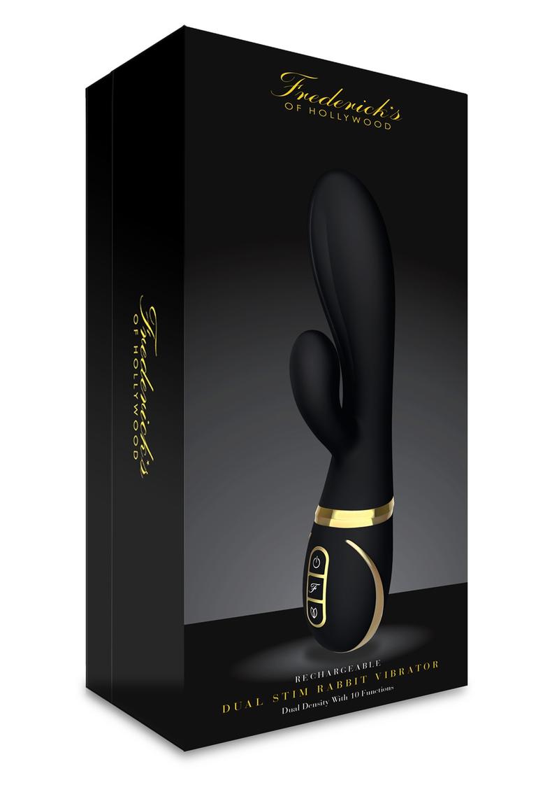 Fredericks’s Of Hollywood USB Rechargeable Dual Stim Rabbit Vibrator Silicone Dual Density Splash Proof Black 6 Inch