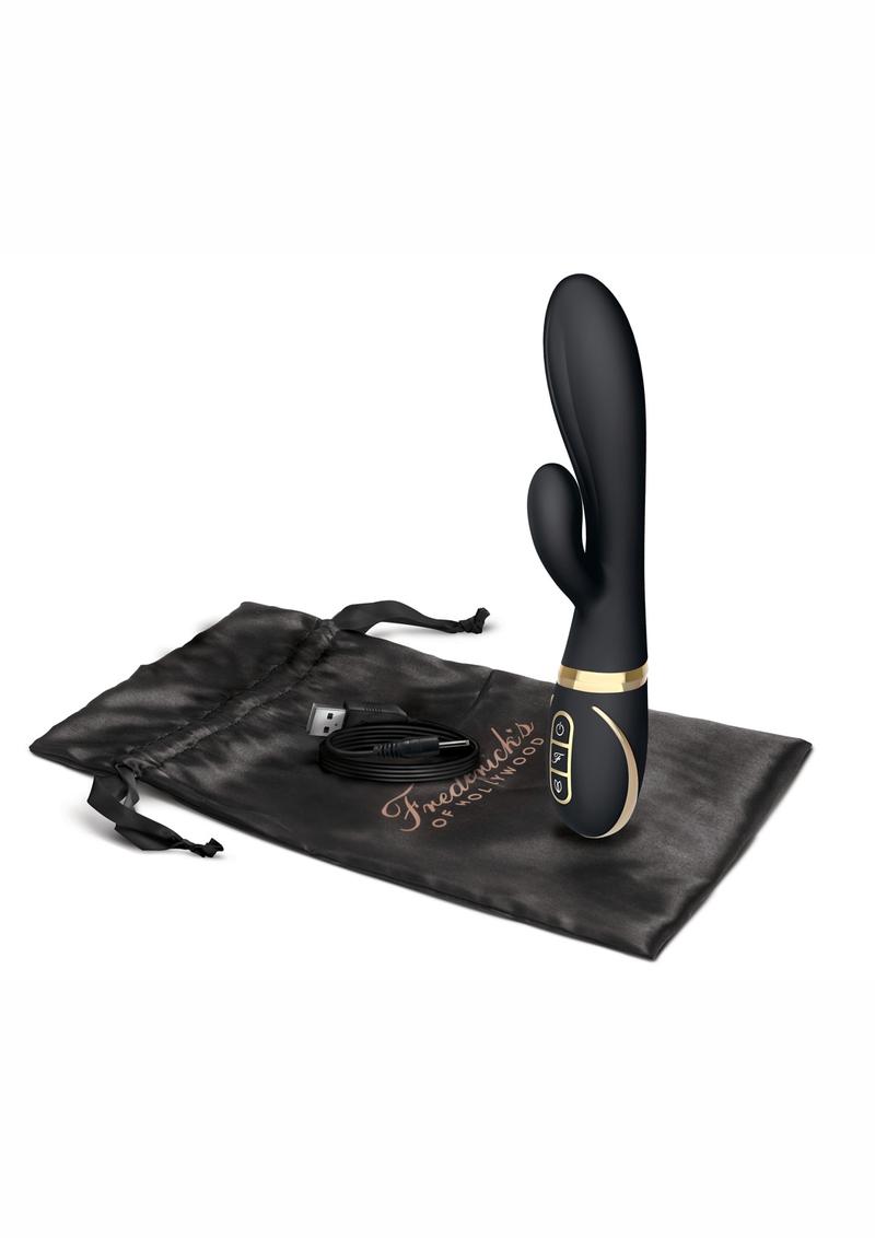 Fredericks’s Of Hollywood USB Rechargeable Dual Stim Rabbit Vibrator Silicone Dual Density Splash Proof Black 6 Inch