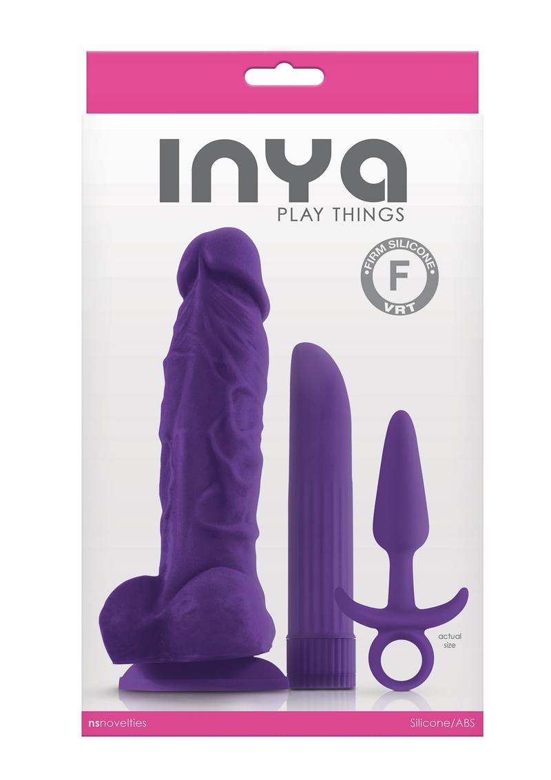 Inya Play Things - Kit de consolador de silicona morado con ventosa