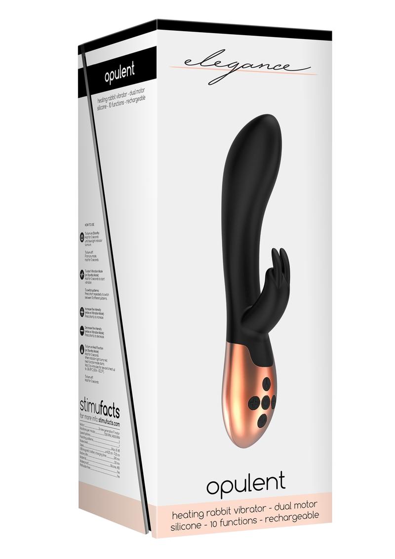 Elegance Opulent Dual Motor Silicone Magnetic USB Rechargeable Heating Rabbit Vibrator Black 7.99 Inch