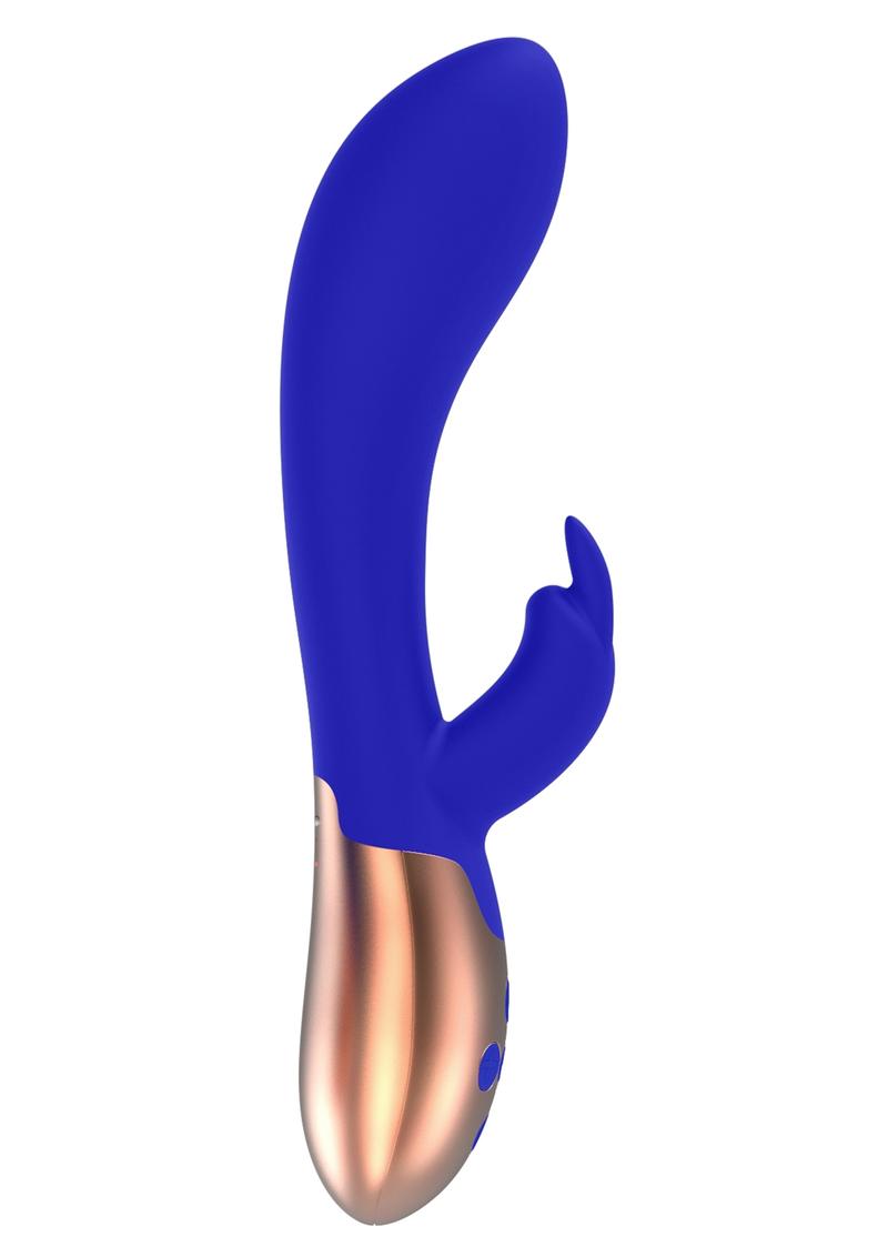 Elegance Opulent Dual Motor Silicone Magnetic USB Rechargeable Heating Rabbit Vibrator Blue 7.99 Inch
