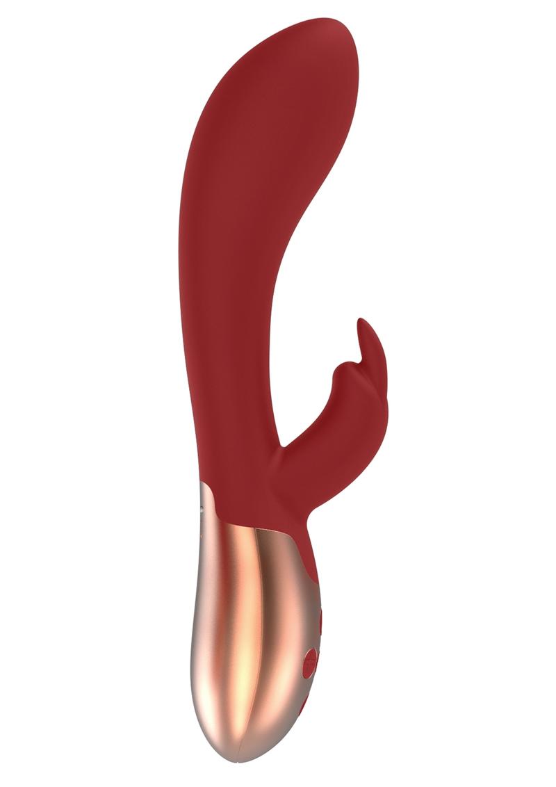 Elegance Opulent Dual Motor Silicone Magnetic USB Rechargeable Heating Rabbit Vibrator Red 7.99 Inch