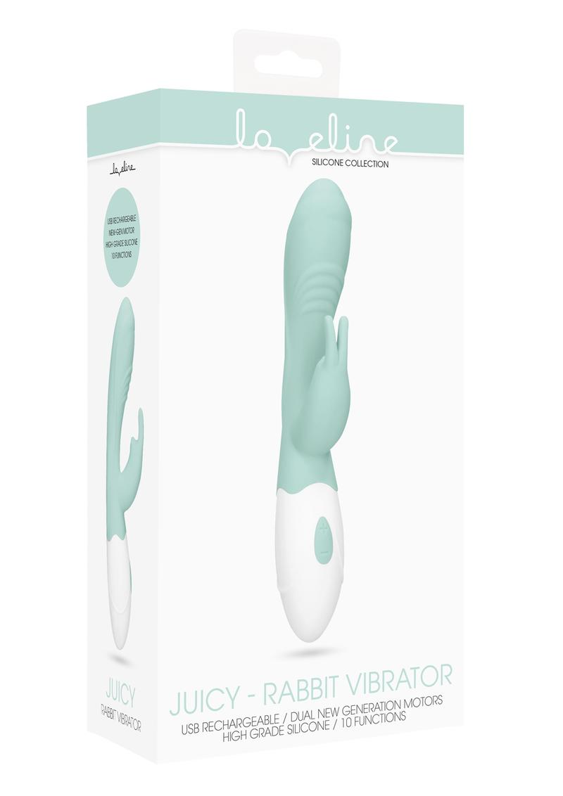 Loveline Juicy Rabbit Vibrator Silicone Rechargeable Waterproof Green