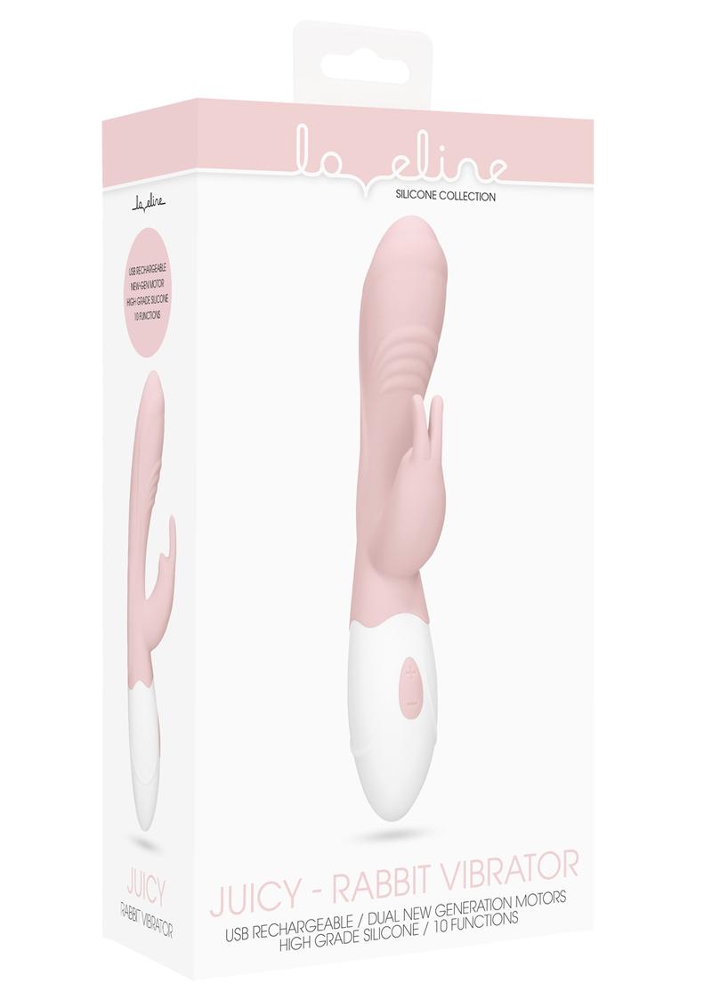 Loveline Juicy Rabbit Vibrator Silicone Rechargeable Waterproof Pink