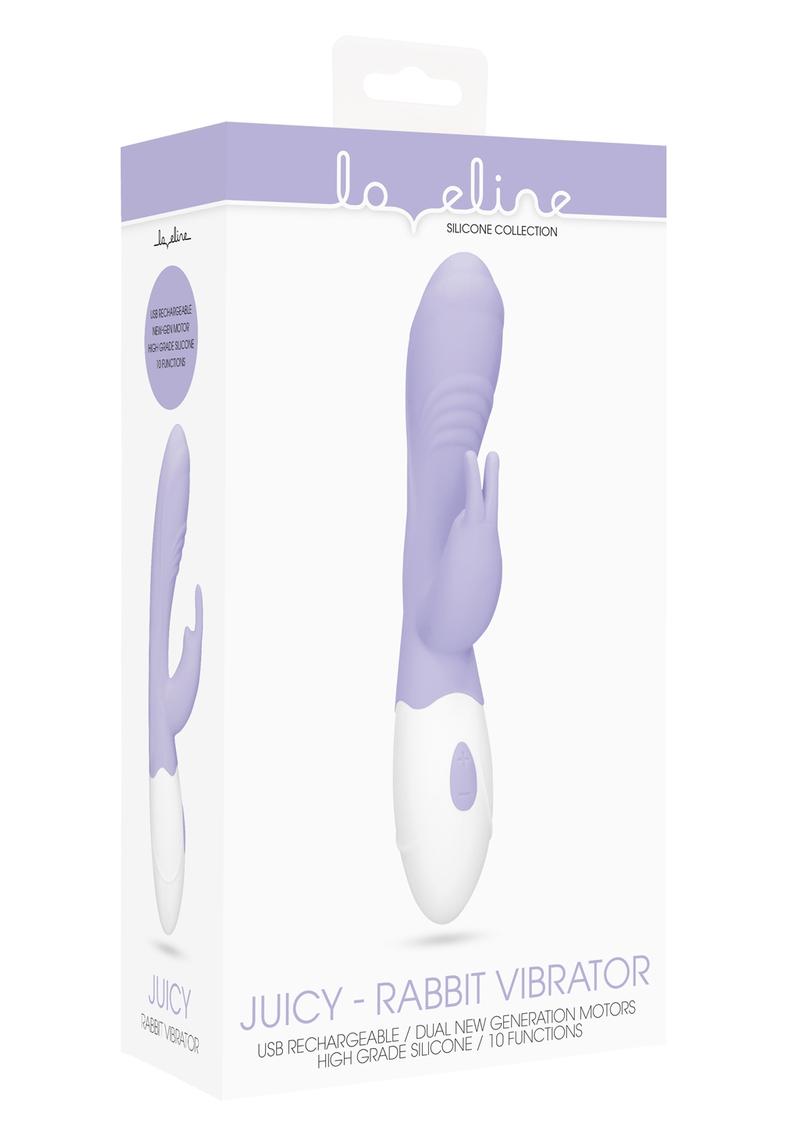 Vibrador Loveline Juicy Rabbit de silicona recargable, resistente al agua, morado