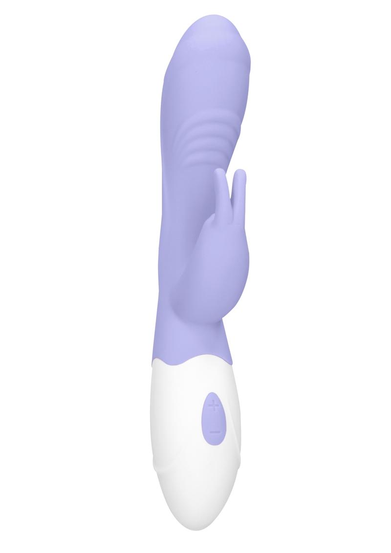 Vibrador Loveline Juicy Rabbit de silicona recargable, resistente al agua, morado