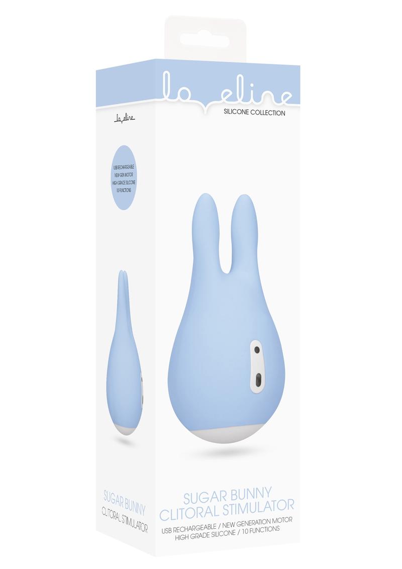Estimulador de clítoris Loveline Sugar Bunny de silicona recargable resistente al agua color azul
