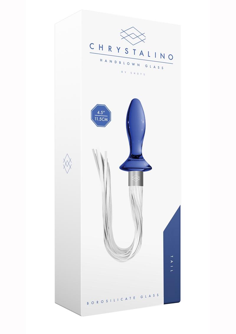 Tapón anal de vidrio de borosilicato Chrystalino Tail de color azul y blanco de 4,5 pulgadas