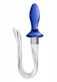 Tapón anal de vidrio de borosilicato Chrystalino Tail de color azul y blanco de 4,5 pulgadas