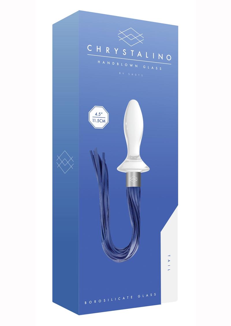 Tapón anal de vidrio de borosilicato Chrystalino Tail blanco y azul de 4,5 pulgadas