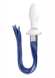 Tapón anal de vidrio de borosilicato Chrystalino Tail blanco y azul de 4,5 pulgadas