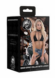 Ouch! Skulls And Bones Biker Spike Collar With Leash Leather Black