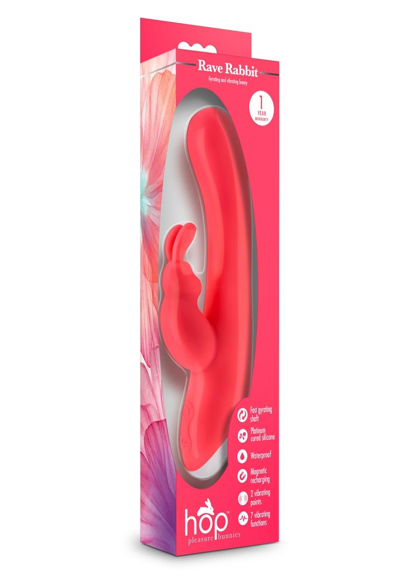 Conejitos de placer Hop Rave Rabbit de silicona recargables e impermeables de color rosa