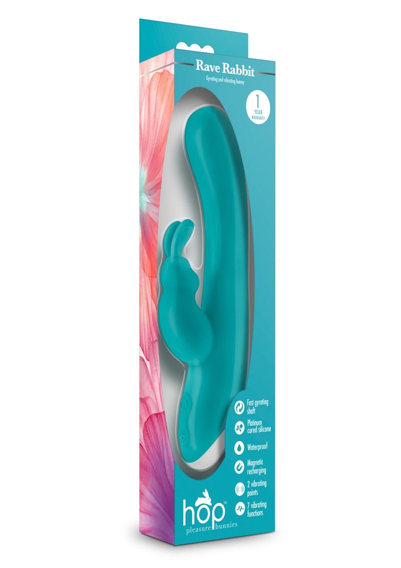 Conejitos de placer Hop Rave Rabbit de silicona recargables e impermeables de color azul