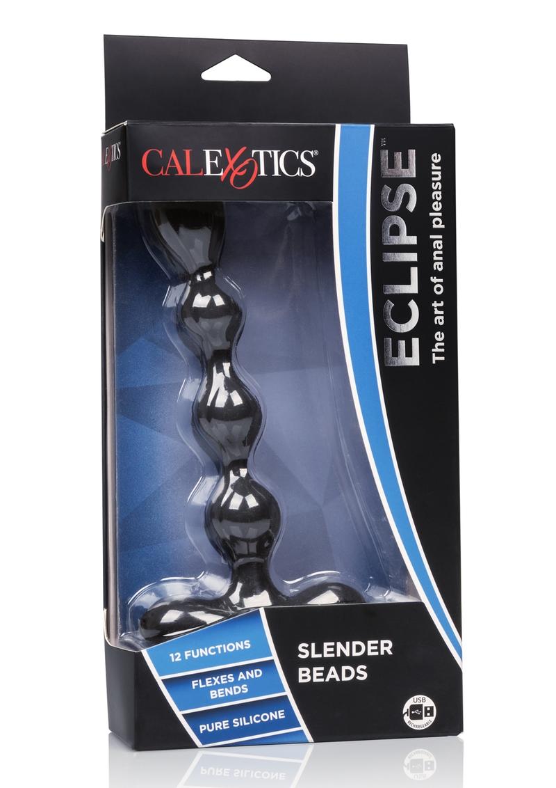 Sonda anal de silicona flexible recargable por USB Eclips Slender Beads, resistente al agua, color negro, 7 pulgadas