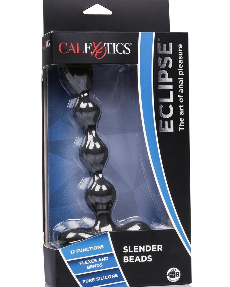 Sonda anal de silicona flexible recargable por USB Eclips Slender Beads, resistente al agua, color negro, 7 pulgadas