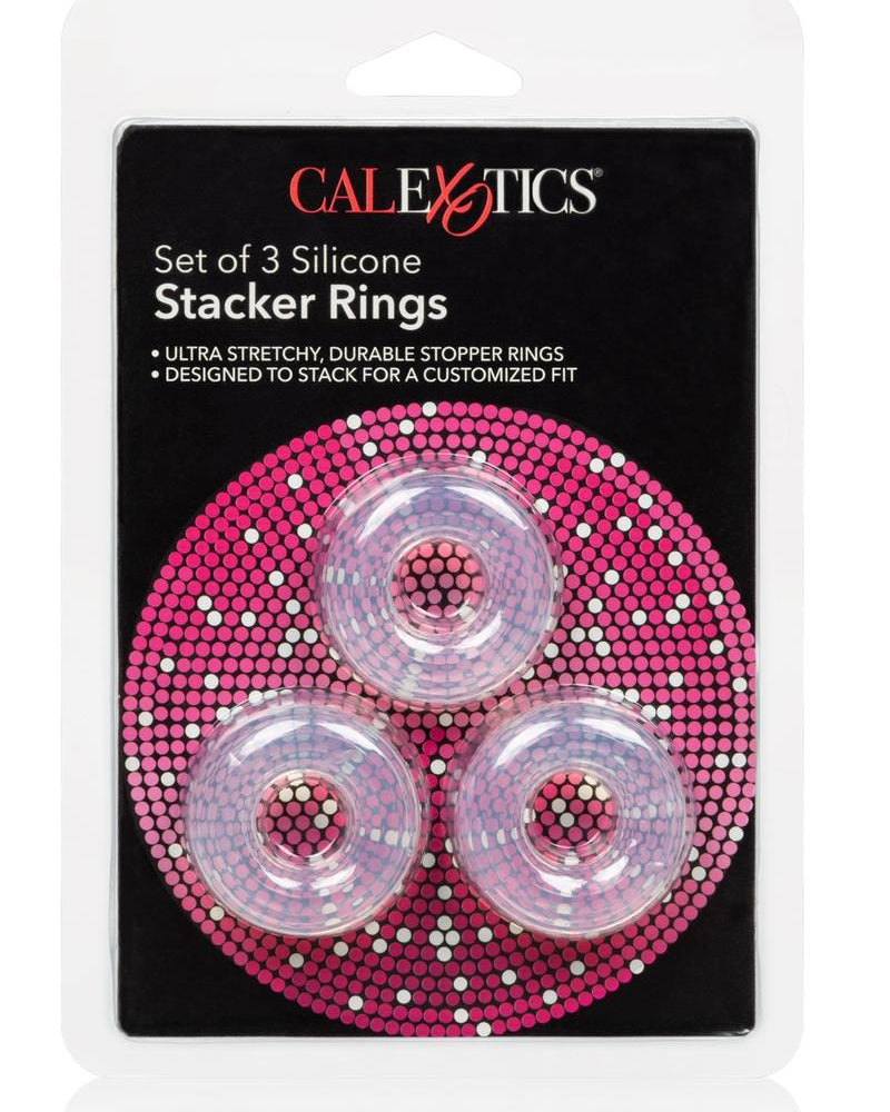 Anillos apilables de silicona para el pene, transparentes, 3 unidades por juego, diámetro de 0,75 pulgadas