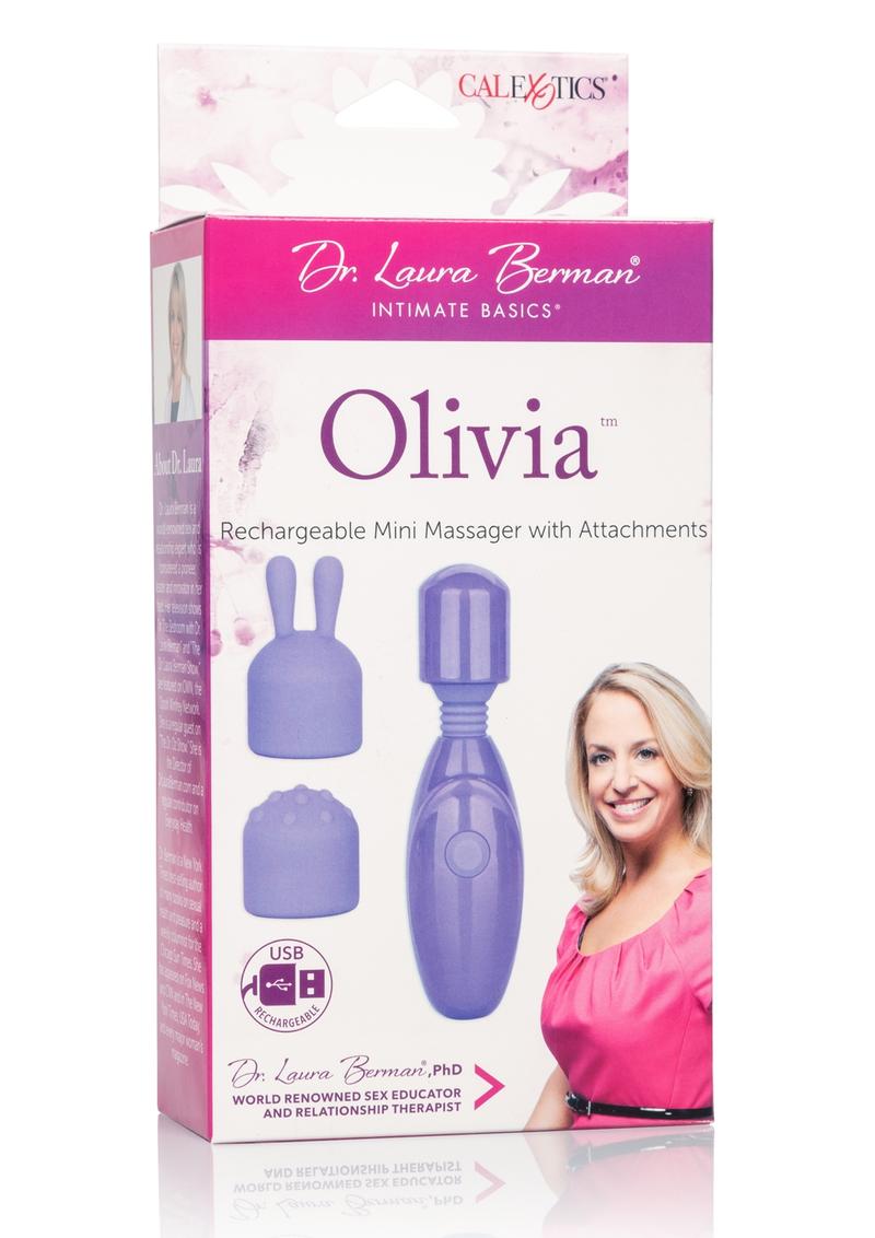 Dr. Laura Berman Intimate Basics Olivia USB Rechargeable Mini Massager With Attachments Set Waterproof Purple 4 Inch