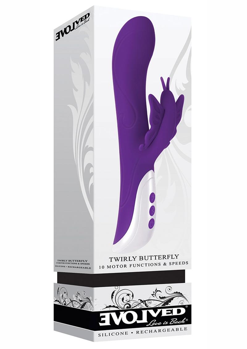 Twirly Butterfly Silicone USB Rechargeable Dual Vibrator Waterproof Purple 9.25 Inch