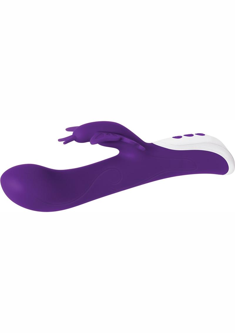 Twirly Butterfly Silicone USB Rechargeable Dual Vibrator Waterproof Purple 9.25 Inch