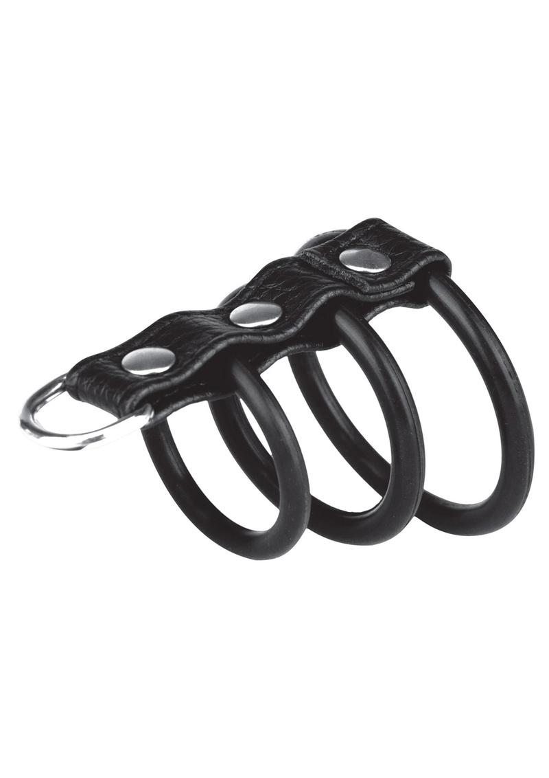 Blue Line C and B Gear 3 Ring Silicone Gates Of Hell With Leash Lead Black