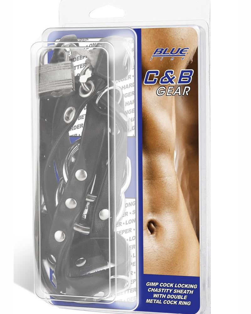 Funda de castidad con cierre de gallo Gimp de Blue Line C y B Gear con anillo de metal doble para el pene