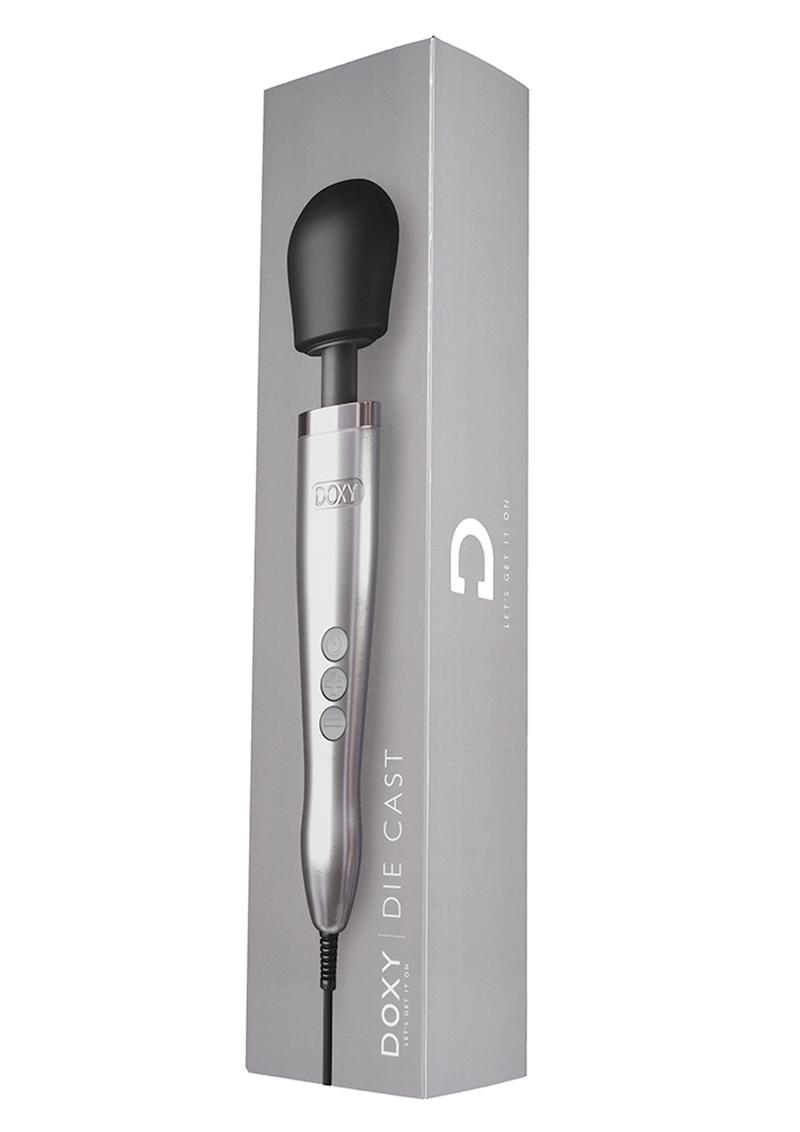 Masajeador corporal con varita vibratoria enchufable de metal cepillado y color plateado de DOXY Die Cast