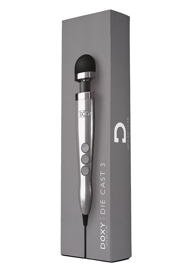 Masajeador corporal con varita vibratoria enchufable DOXY Number 3, pequeño, de metal cepillado, plateado, 11,02 pulgadas